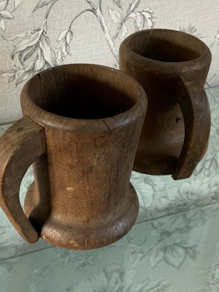 2 X Vintage Wooden Hand Carved Tankard Goblets Cups Folk Art