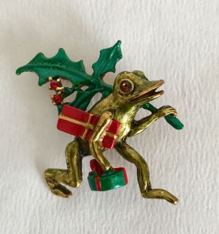 Rare Butler And Wilson Frog Brooch Gold Tone,  Crytals And Enamel