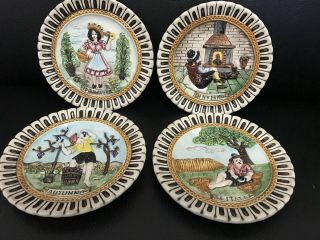 Rare Set Of Four Vintage 3d Italian Village Four Season Plates Wall Plaques