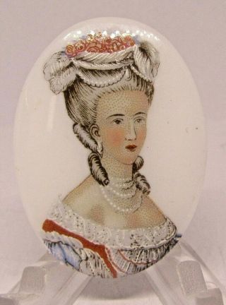 Antique Victorian Brooch W/ Hand - Painted Porcelain Lady