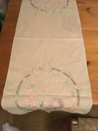 Vintage 1920s Embroidered Table Runner 13 " X 42.  5 "