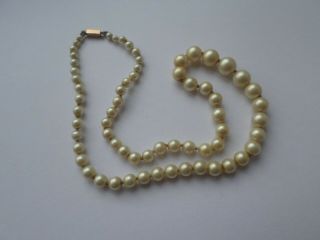 Vintage Short Faux Pearl Necklace By Ciro With Tiny 9 Ct Gold Clasp 14 " 35.  5cm