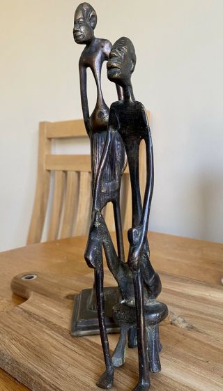 Vintage Bronze Sculpture Thin Stylized Black African Man And Woman Figures