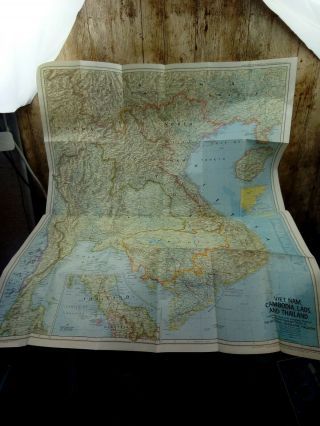 Large Vintage Map - Vietnam Cambodia Laos Thailand 1967 - National Geographic
