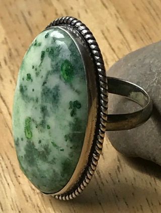 Green Lace Lime Jasper Rope Vintage Ring Sterling Silver Size 7.  25 • 11.  6g