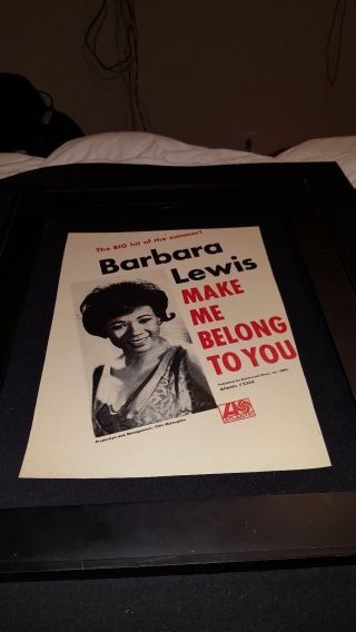 Barbara Lewis Make Me Belong To You Rare Promo Poster Ad Framed