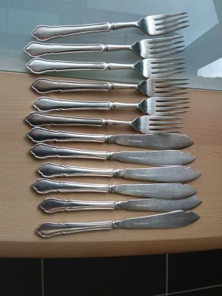 Vintage/ Antique Waring & Gillow Ltd A1 Silver Plate 6x Fish Knife & Fork Set
