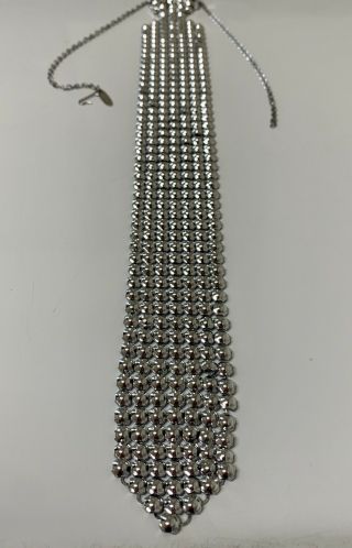 WHITING AND DAVIS 1970s - 80s MESH CHROME NECKTIE NECKLACE: Vintage,  Signed & Rare 3