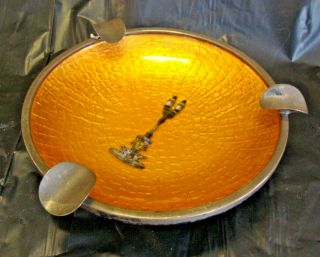 Early 20th Century Unmarked Silver And Orange Enamel Ashtray