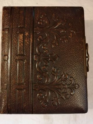 Antique Leather Victorian Photo Album With Sturdy Clasp,  32 Sides For 48 Photos