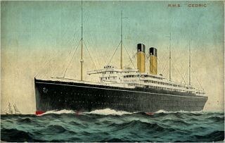 White Star Line Rms Cedric Antique Postcard Ocean Liner Steam Ship