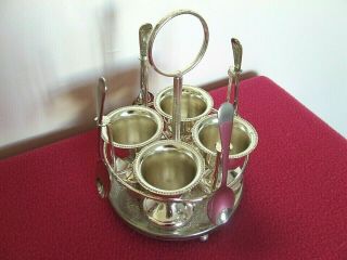 Vintage Silver Plated 4 Egg Cup And Spoons Set.