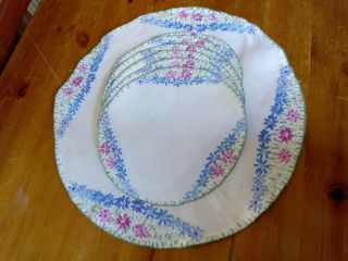 Vintage White 1920s 1930s 1940s Hand Embroidered Round Tray Cloths 16 " 9 "
