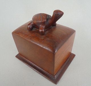 Vintage " Lift - Up " Wooden Box With A Tortoise On The Top - Hand Made - Tactile