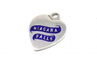 A Antique Art Deco Silver 925 Enamelled Niagra Falls Heart Charm Pendant 22252