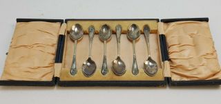 Antique Set Of 6 Art Nouveau Tea Spoons In Centre Folding Case Epns Uk P&p
