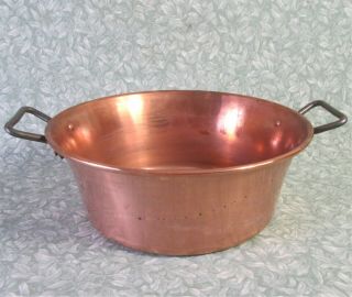 Vintage French Rare 12 " Villedieu Copper Jam Pan Cook Pot Planter Iron Handles