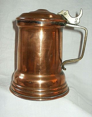 Vintage Lidded Copper Tankard With Brass Handle