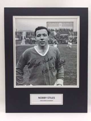 Rare Nobby Stiles Manchester United Signed Photo Display,  Autograph 1966
