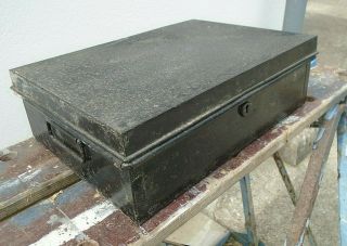 Small Antique Black Metal Deed Storage Box Keepsake Hobby Craft Chest Vintage