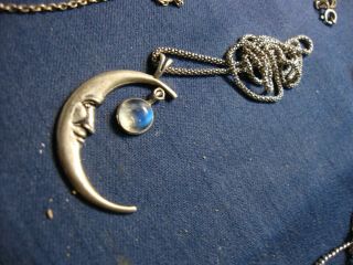 Rare Man In The Moon Moonstone Estate 925 Sterling Silver Necklace