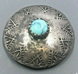 Antique Navajo Sterling Silver Button Turquoise,  Hand Made,  3 Grams