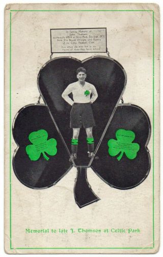 Very Rare Glasgow Celtic Fc Postcard In Memory Of John Thomson