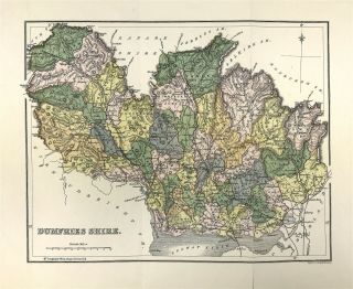 Antique Map Of Dumfriesshire By W H Lizars 1865 Colour,  Fine Detail