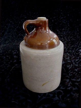 Antique 2 Tone Salt Glaze Stoneware 9 " Moonshine Whiskey Jug W/ Cork