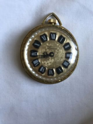 Vintage Lucerne Gold Tone Swiss Made Mechanical Pendant Necklace Pocket Watch