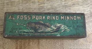 Vintage Al Foss Pork Rind Minnow Fishing Lure No.  4 Red & White Tin Box Only