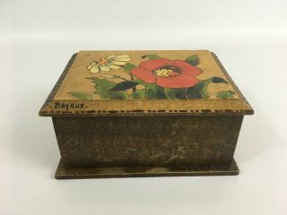 Vintage French Bayeux Wooden Trinket/jewellry Box With Floral Design Hinged Lid