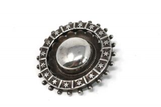 A Lovely Antique Victorian Sterling Silver 925 Round Star Detailed Brooch 22125