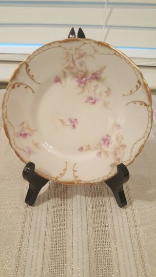 Antique Theodore Haviland Limoges Schleiger Gold Trim 6.  25 " Plate Pink Roses