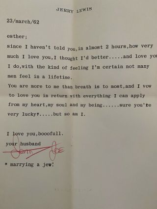Rare Letter From Jerry Lewis To Wife Patti Lewis 1962