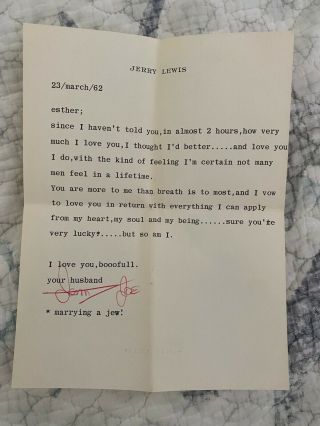RARE letter from JERRY LEWIS to wife PATTI LEWIS 1962 3