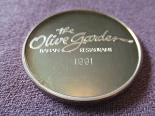 Olive Garden Ultra Rare Commercial 1 Troy Oz.  999 Fine Silver Round 1991 2