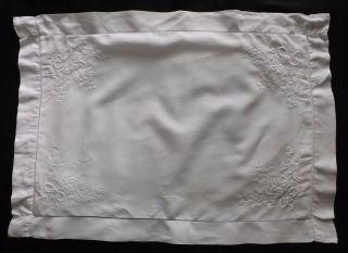 Vintage White Irish Linen Pillowcase Whitework Embroidery Shamrocks Bows Oxford