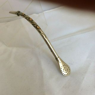 Antique White Metal Curved Tea / Drinking / Invarlied Straw
