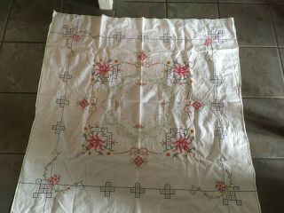 Art Deco Tablecloth Embroidered Square Table Cover Cloth Vintage Floral Decor