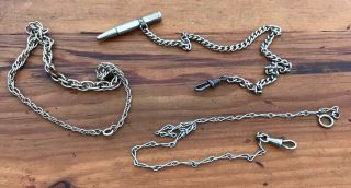 Antique Vintage White Metal Pocket Watch Chain Chains And Other,  Fob