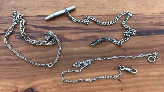 ANTIQUE VINTAGE WHITE METAL POCKET WATCH CHAIN CHAINS AND OTHER,  FOB 2