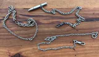 ANTIQUE VINTAGE WHITE METAL POCKET WATCH CHAIN CHAINS AND OTHER,  FOB 3