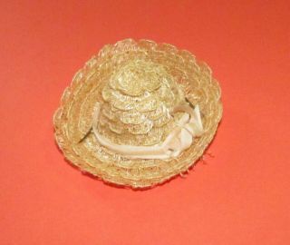 Vintage Ginny Or Ginger Doll Faux Straw Hat With Pink Velvet Ribbon