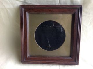Antique Victorian Reeded Wood Picture Frame With Gilt Circular Mount C.  1900