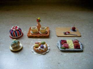 Dollhouse Miniatures Candy Apple,  Foil Easter Egg & Cake,  Lunch Meat Tray Etc.