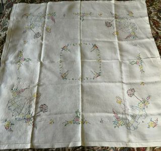 Vintage Hand Embroidered Crinoline Lady Table Cloth