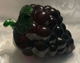 Vintage Murano Style Glass Fruit Purple Grapes Bunch 498