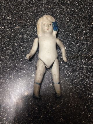Vintage Bisque Porcelain 4 1/2 " Doll Wired Arms & Legs 1930 