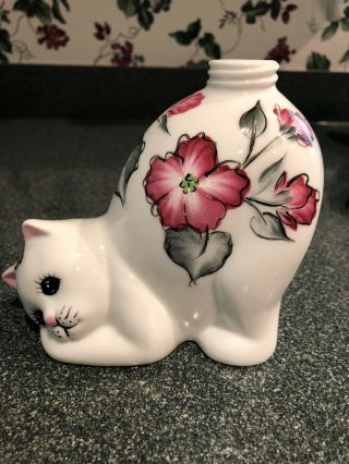 Ceramic Hand - Painted Floral Lotion Soap Dispenser Cat - Missing Pump